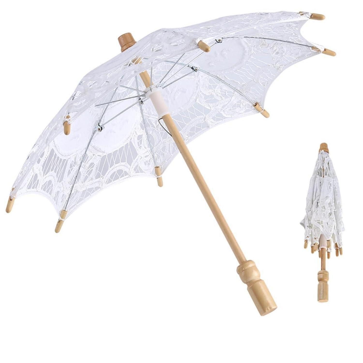 LuxusKollektion Stockregenschirm Spitzenschirm Weiss Vintage Boho Hochzeit 2026