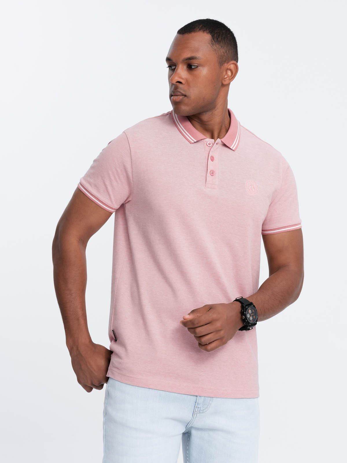 OMBRE Poloshirt Poloshirt in Melange mit gestreiftem Kragen
