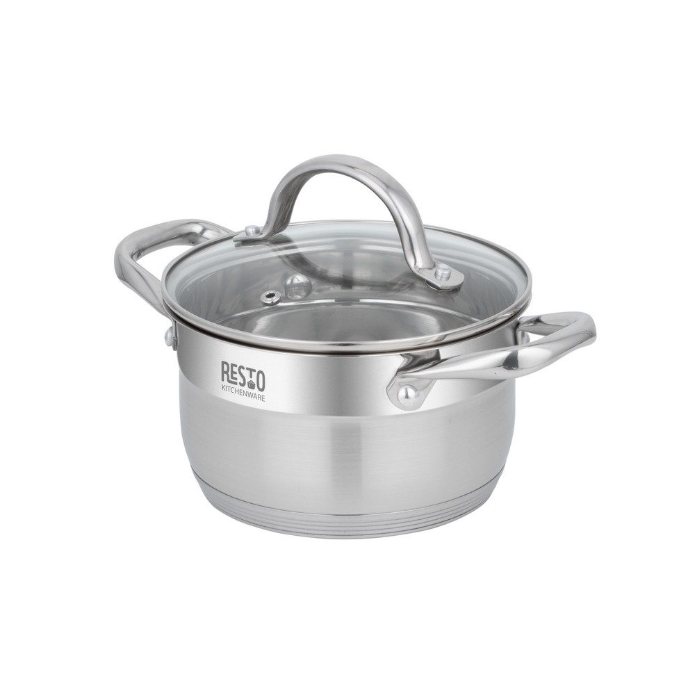 RESTO Kitchenware Kochtopf Rigel, Topf energiesparend und spülmaschinenfest, Edelstahl 18/10 (2-tlg), mit hitzebeständigem Glasdeckel, im Geschenkkarton