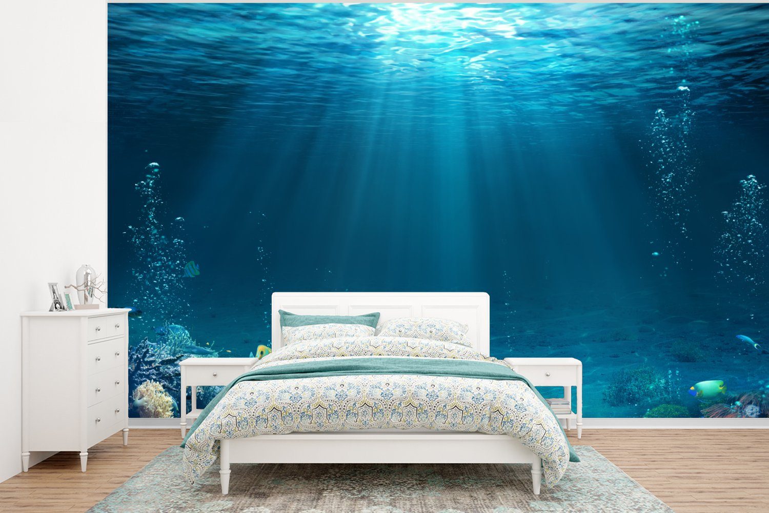 Korallen, Fische Kinderzimmer, Vinyl Wohnzimmer, Fototapete Tapete bedruckt, Schlafzimmer, (6 Wallpaper MuchoWow für - Ozean St), - Matt,