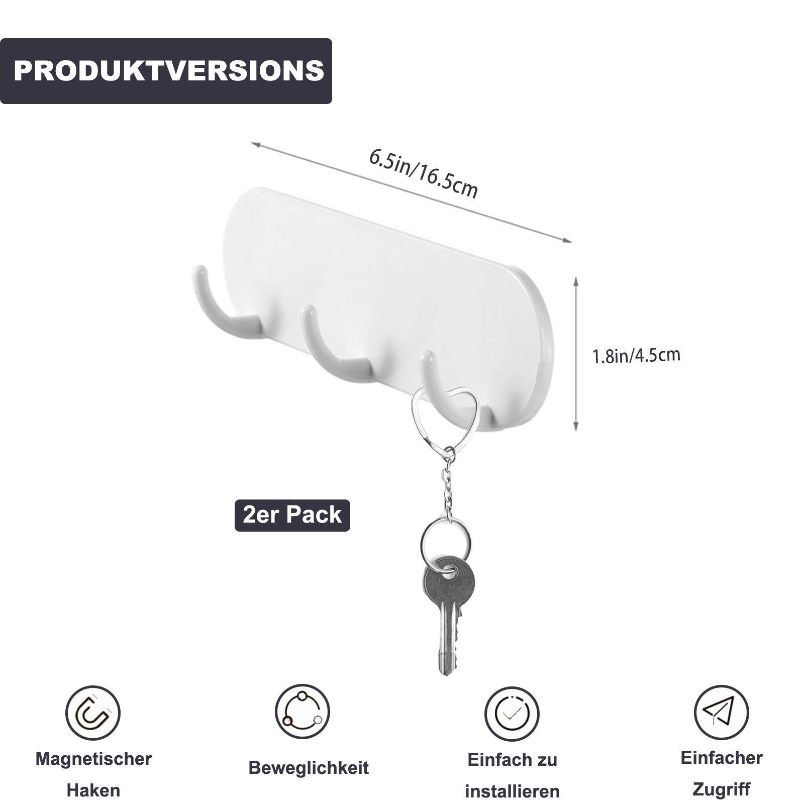 Auledio Schlüsselbrett 2er Set Magnetischer Schlüsselhalter mit 3 Haken, (2 günstig online kaufen