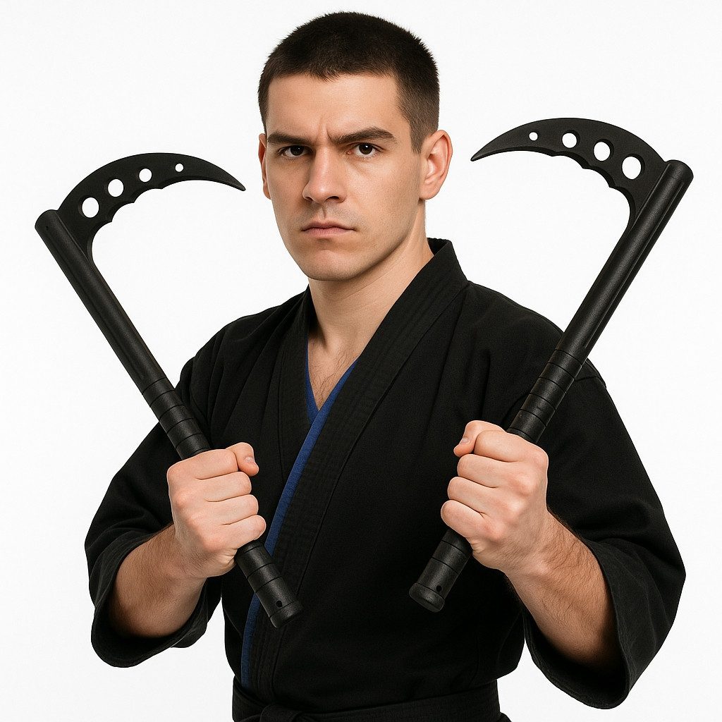 BAY-Sports Holzschwert Kama schwarz Kunststoff Halbmond Sichel Kamaki Budo-Sportgerät Kobudo, Besonders stabil - für alle Erfahrungsstufen, um Techniken