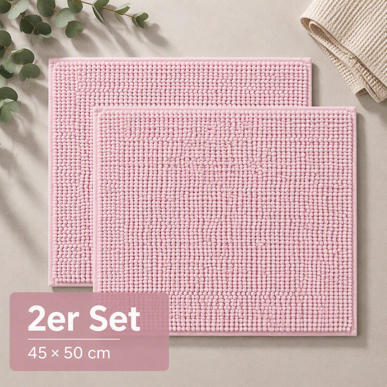 OTTO home Badematte Vanessa Chenille, Standard & Premium, 15cm oder 20cm, auch als 2er Set, rutschhemmend beschichtet, schnell trocknend, strapazierfähig, fußbodenheizungsgeeignet, Polyester, rechteckig, 2-tlg. 45 cm x 50 cm, Uni Farben, besonders weich,