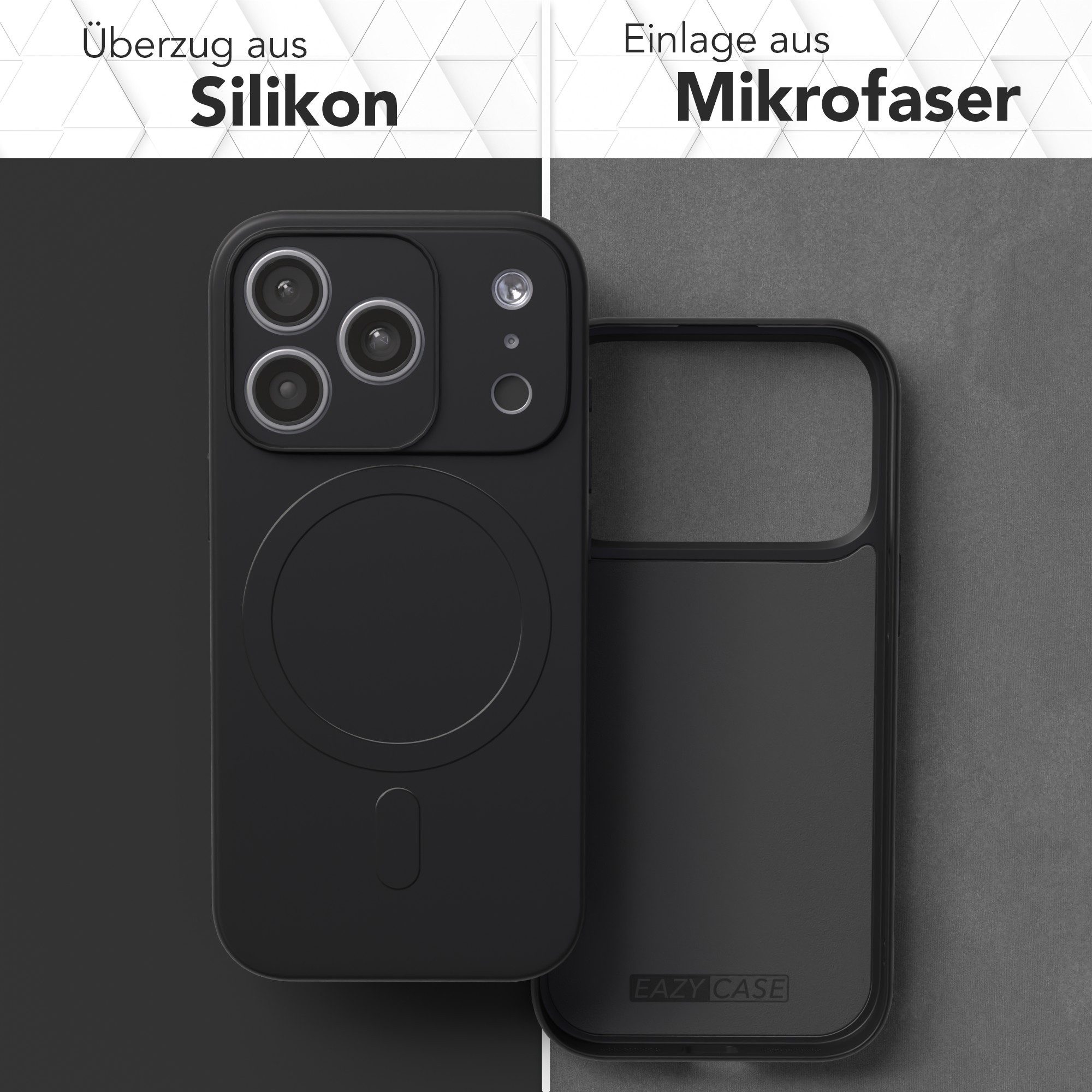 EAZY CASE Handyhülle für Apple iPhone 17 Pro Hülle Silikon 6,3 Zoll, Schutzhülle mit MagSafe kratzfest Back Cover Kameraschutz Schwarz