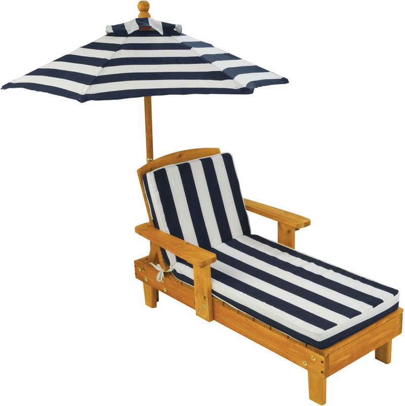 KidKraft® Kinderklappstuhl Liegestuhl mit Sonnenschirm, weiß-blau