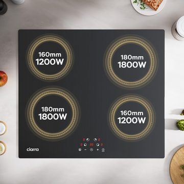 CIARRA Induktions-Kochfeld VM4BIH-A, 60cm Einbau-Kochfelder 4 Zonen Einbau Induktionskochfeld 6000W