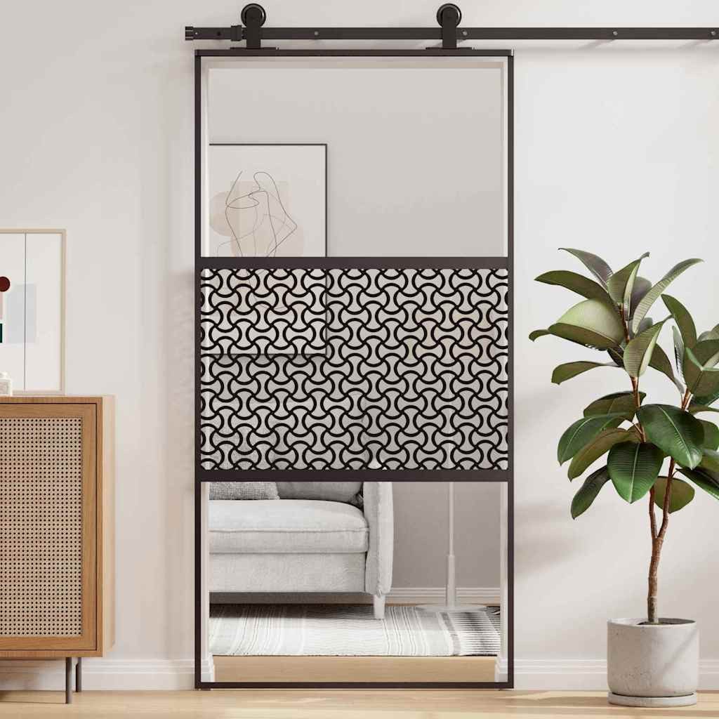 furnicato Schiebetür Glastür 102,5 x 2 x 205 cm Schwarz, Platzsparende Raumtrennung mit verstellbarem Stopper für innen – Bild 3 von 5