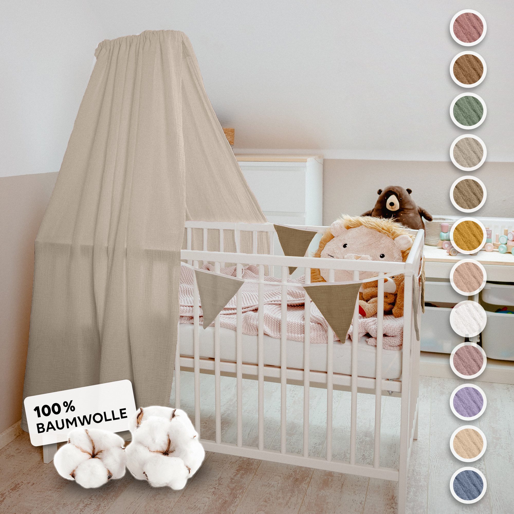lilimaus Betthimmel Babybett Himmel aus 100% Musselin - luftiger Baldachin (1-tlg), behaglicher Rückzugsort im Babybett - sanft zu zarter Babyhaut