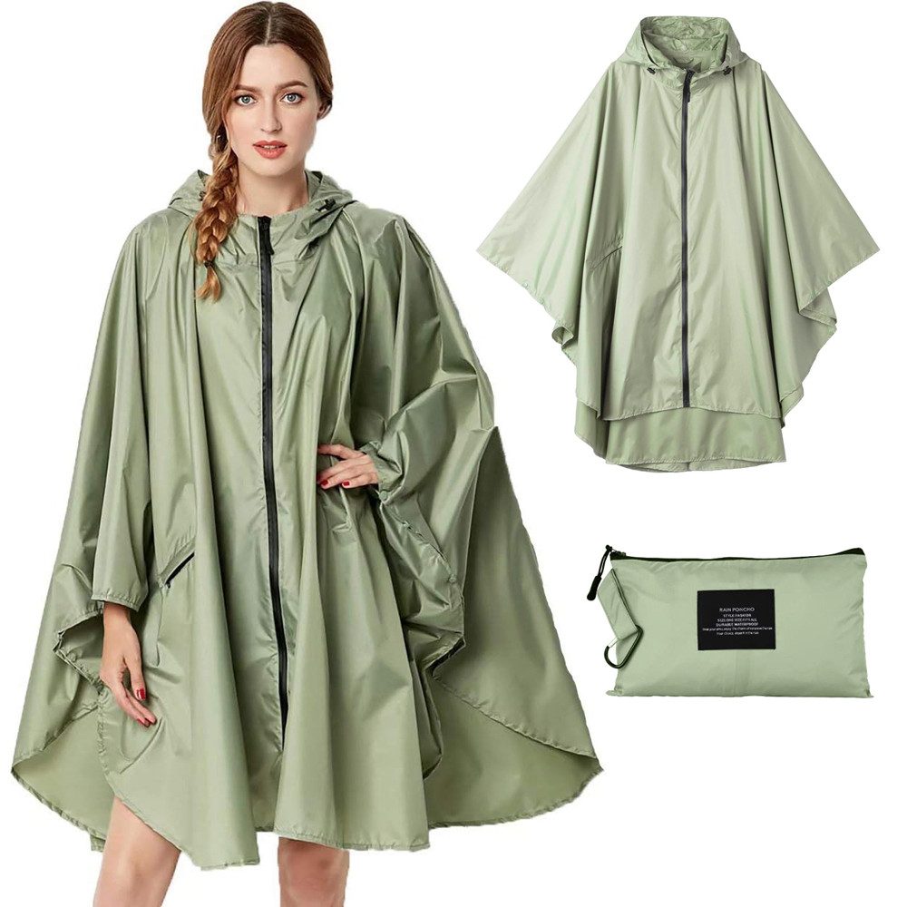 MOPUEA Regenmantel Durchsichtiger Regenponcho Wasserdicht Wiederverwendbar (Set, 1-tlg., Modische und gut durchdachte Details) Elastische Daumenschlaufen und wasserdichter Reißverschluss