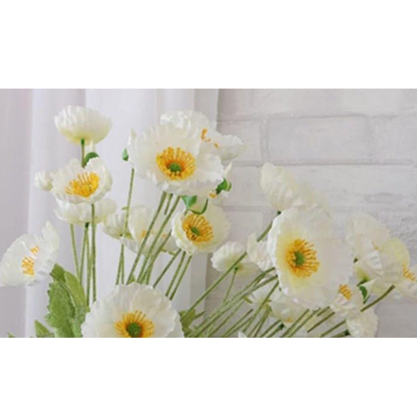 Kunstzweig Künstlicher Mohnblumen-Zweigmit Haus SEEZSSA, 4 MohnSeidenblumen Kunststoff, Beflockung Blütenköpfen Für Pflanzen künstliche Blumenschmuck,60cm Weiß lang