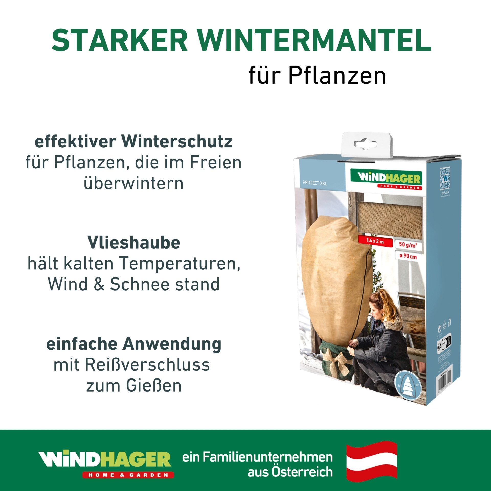 Windhager Winterschutzvlies Protect XXL, Gartenvlies zum Abdecken von Pflanzen, beige, (1-St), Frostschutzvlies mit Kordelstopper und Reißverschluss, 1,4 x 2 m