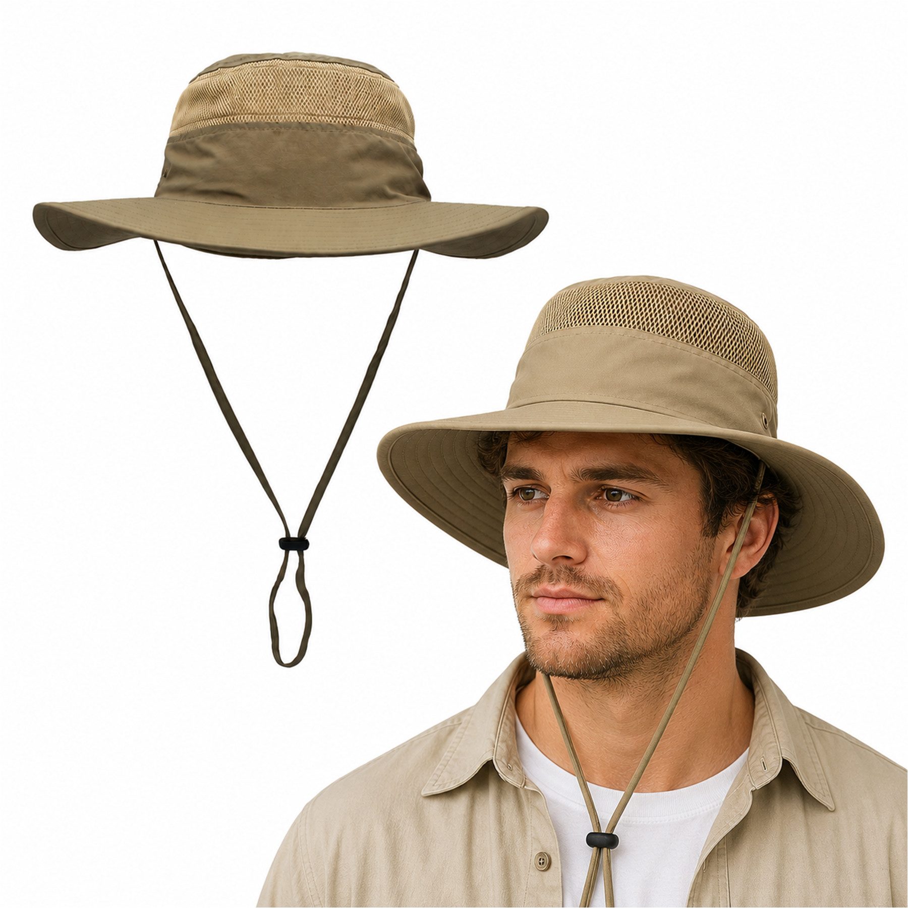Keyura Sonnenhut UPF 50 Sonnenhüte mit breiter Krempe, Sommer-Mesh,UV-Schutz,Safari-Hut (Sonnenhut Herren Damen Gartenhut zum Angeln, Wandern, Boonie-Hüte, Krempe, Breiter, Outdoor, mit Kinnriemen, wasserdicht, atmungsaktiv) für Outdoor-Abenteuer, Wandern