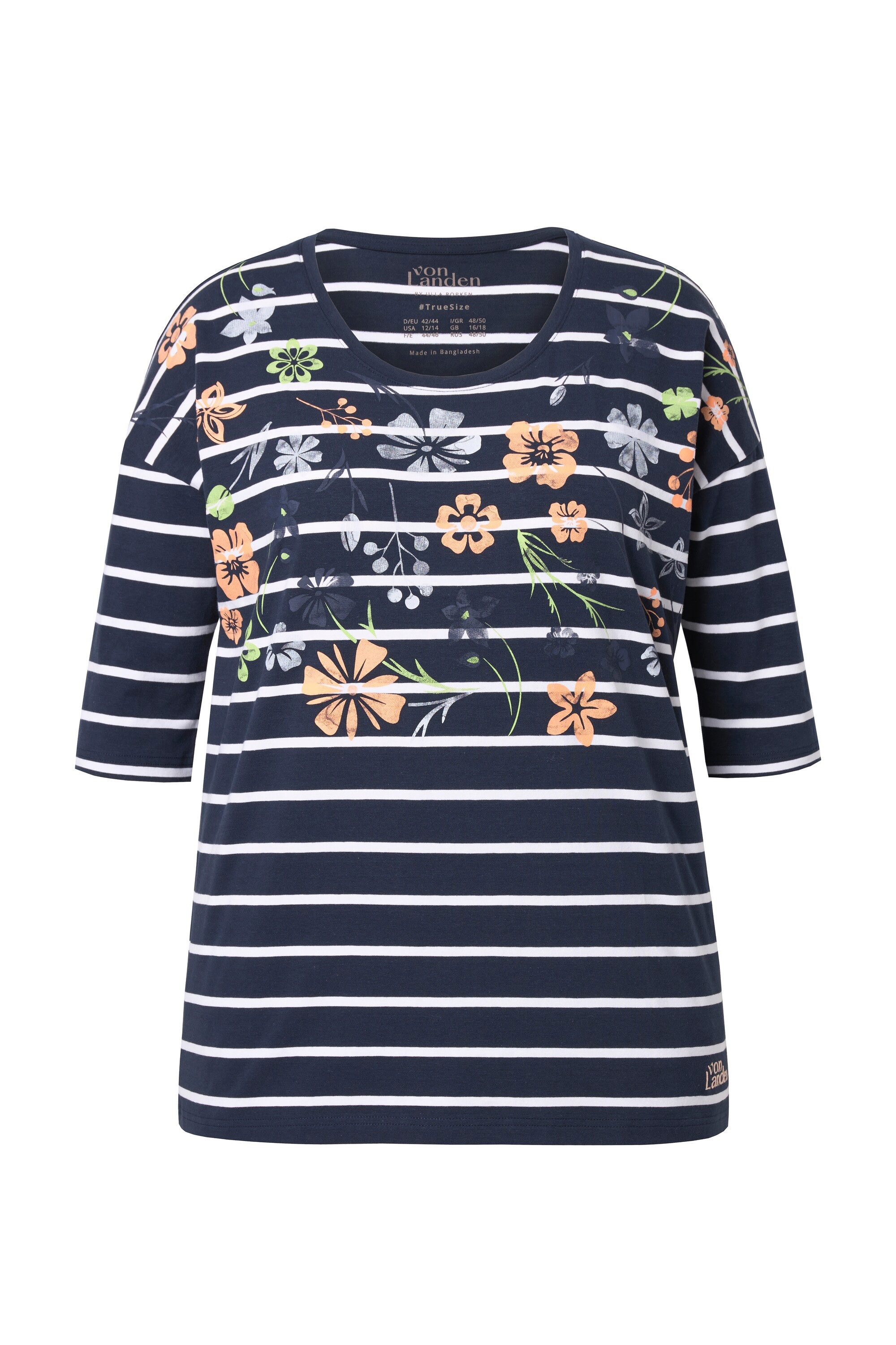 Ulla Popken T-Shirt T-Shirt Ringel Blüten günstig online kaufen