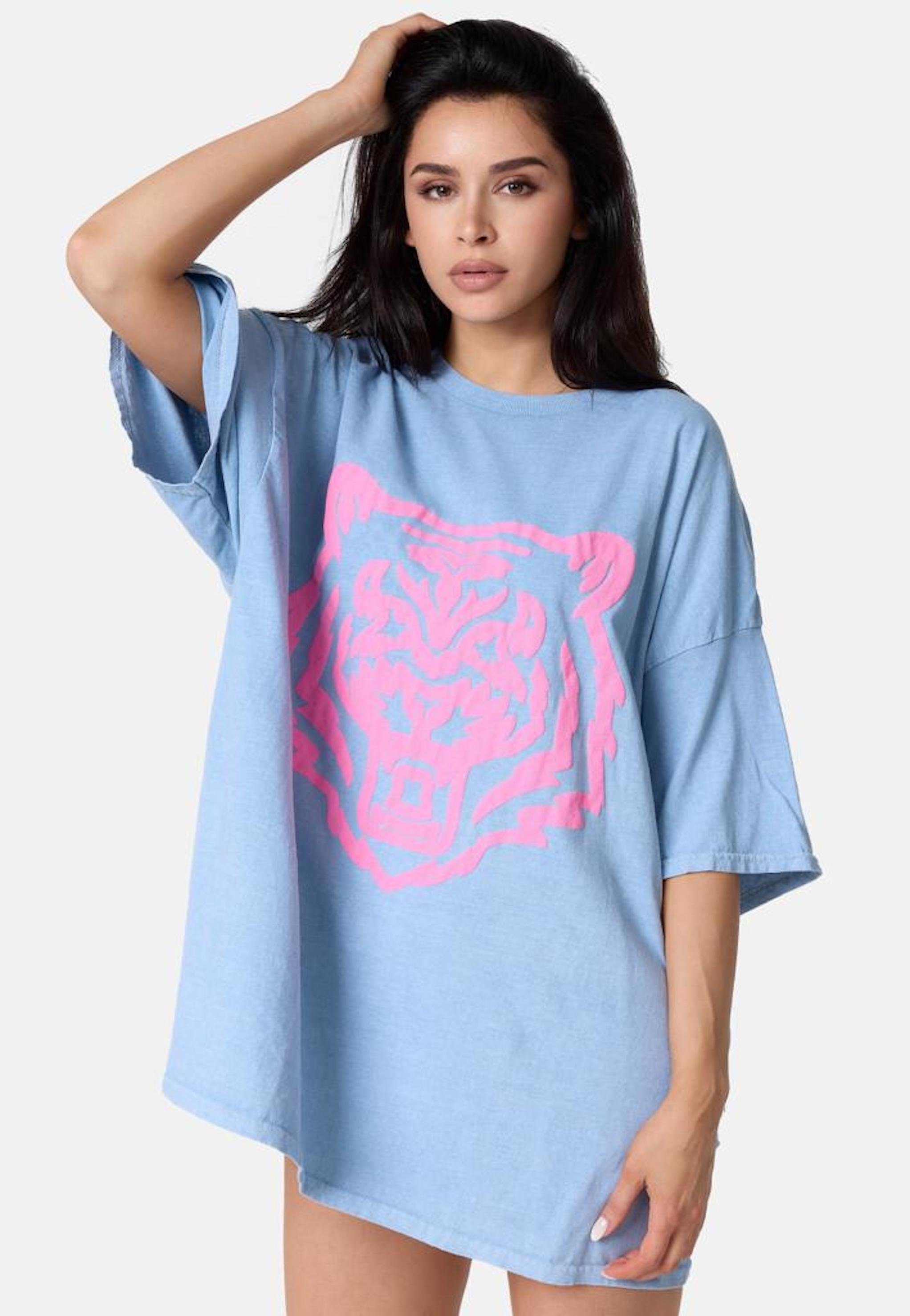 Worldclassca Print-Shirt Worldclassca Oversized Animal Print T-Shirt lang Sommer Tee Oberteil Blau