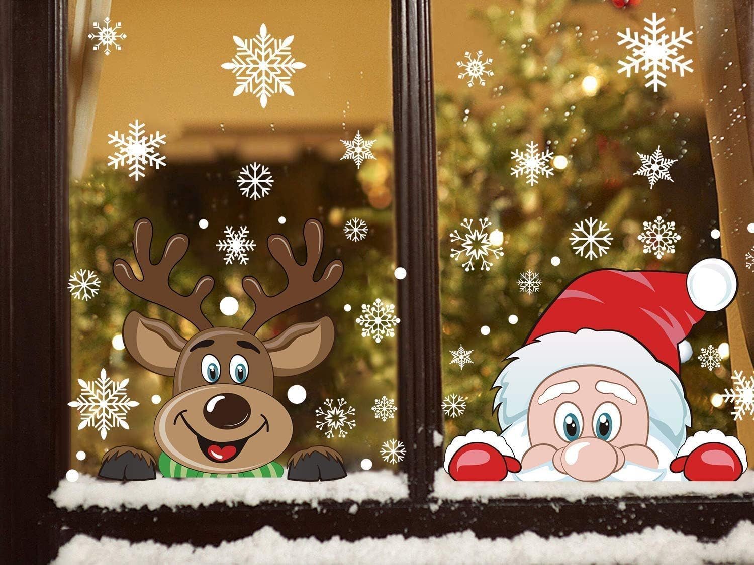 Venicce Love Fensterbild 6 Blätter Weihnachtssticker zu Weihnachten - Weihnachtsmann und Rudolf
