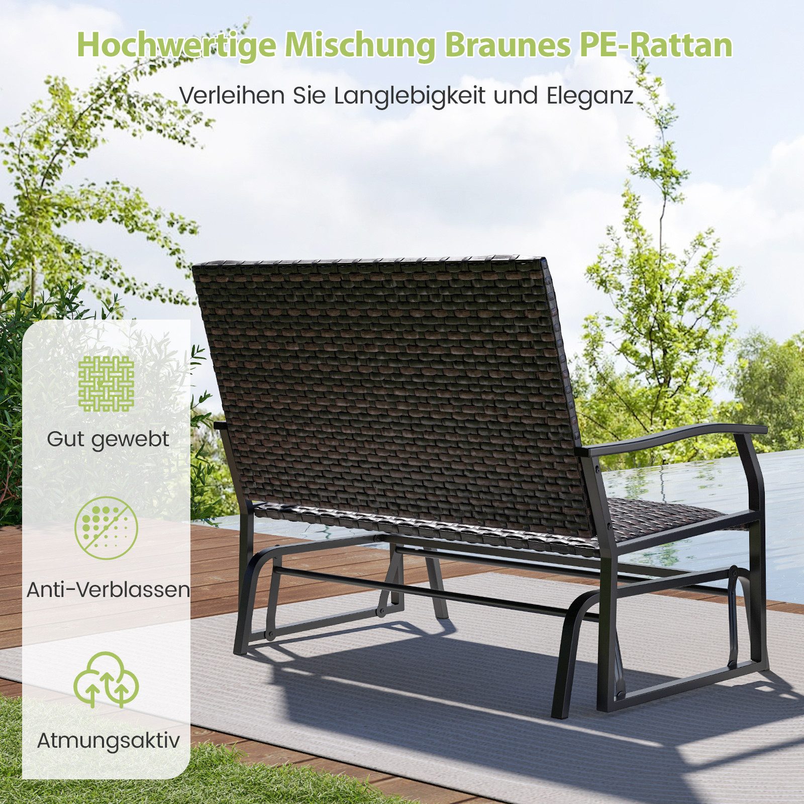 COSTWAY Gartenbank, 2- Sitzer Schaukelbank PE-Rattan, günstig online kaufen