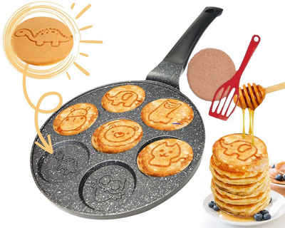 KESSMANN Pancake-Maker Induktion Pfannkuchen Pfanne 26cm Tiere Crepe Induktionspfanne, Crepe Maker flach Pancake mit 7 Tiermuster für Kinder Eier Bratpfanne