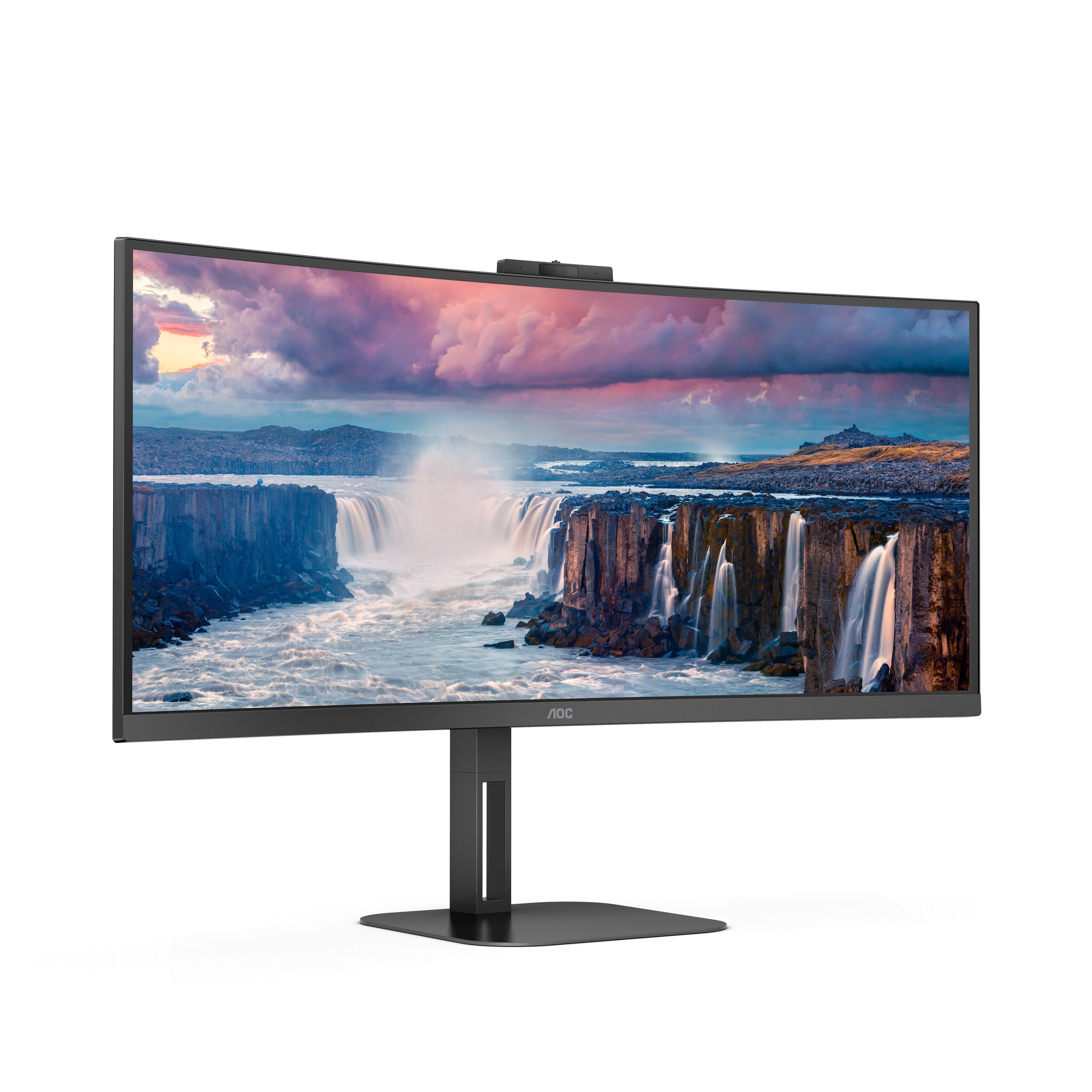 AOC CU34V5CW/BK Curved-Gaming-Monitor (86,3 cm/34 ", 3440 x 1440 px, 1 ms Reaktionszeit, 100 Hz, VA LCD, integrierte Windows-Hello-Webcam)