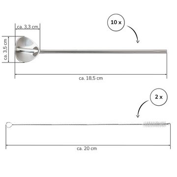 bremermann Trinkhalme Trinkhalm-Löffel-Set 12tlg // Edelstahl // inkl. 2 Reinigungsbürsten