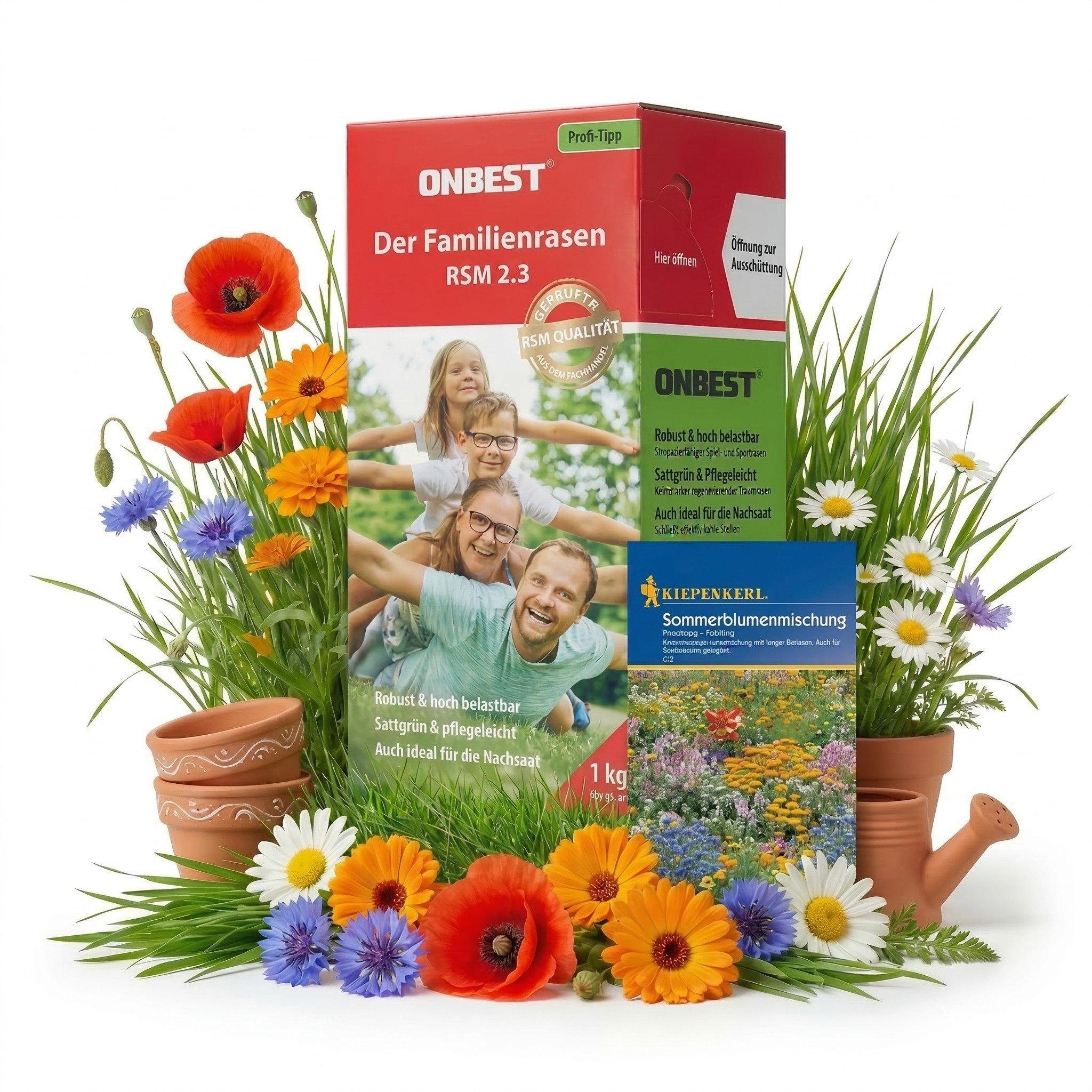 Hecht Rasensamen Nachsaat Ansaat 1kg für 50m² mit Sonnenblumenmischung, RSM 2.3 geprüft, Premium Samen