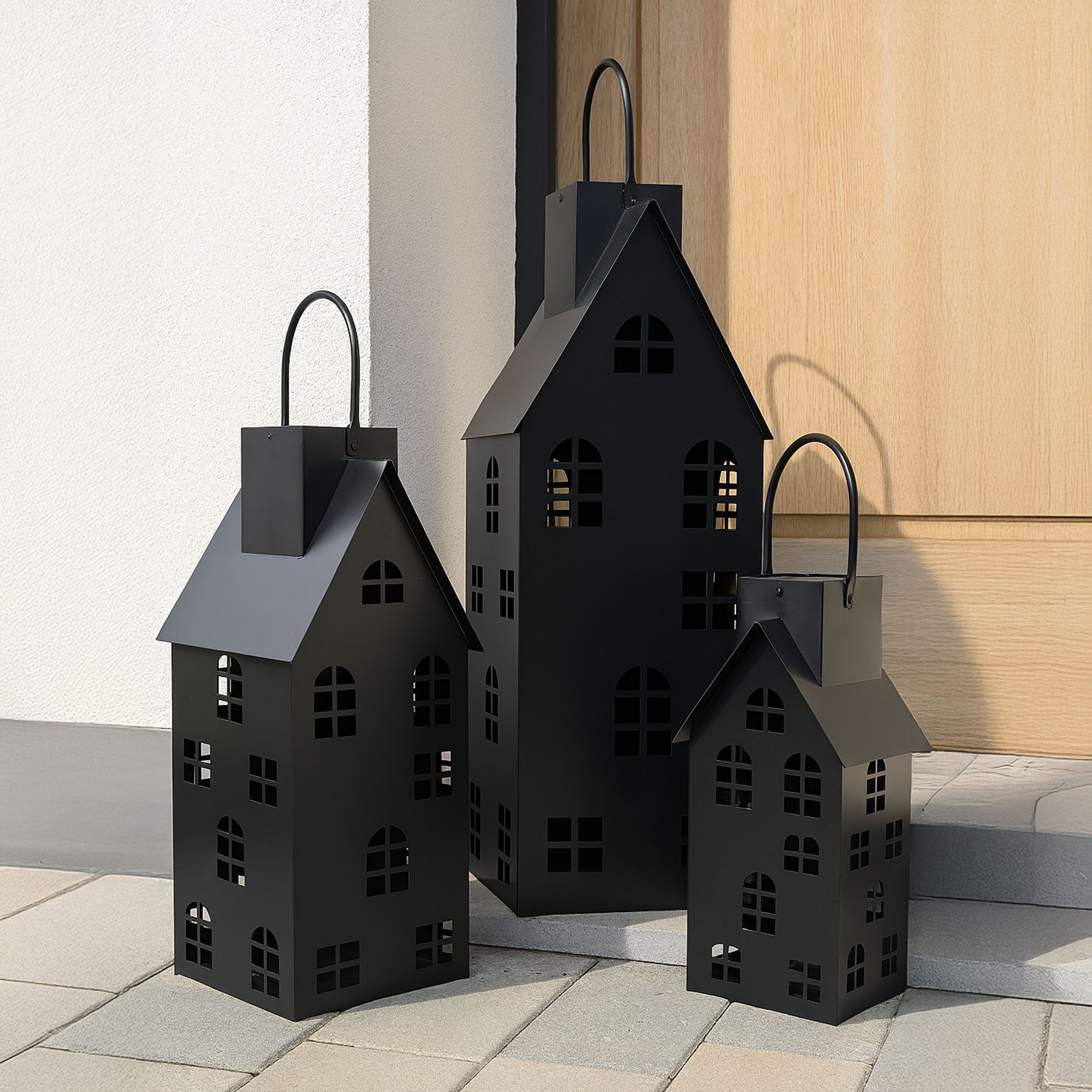 UNUS GARDEN LED Solarleuchte Metall-Häuser groß 3er Set (80cm,60cm,40cm), M günstig online kaufen