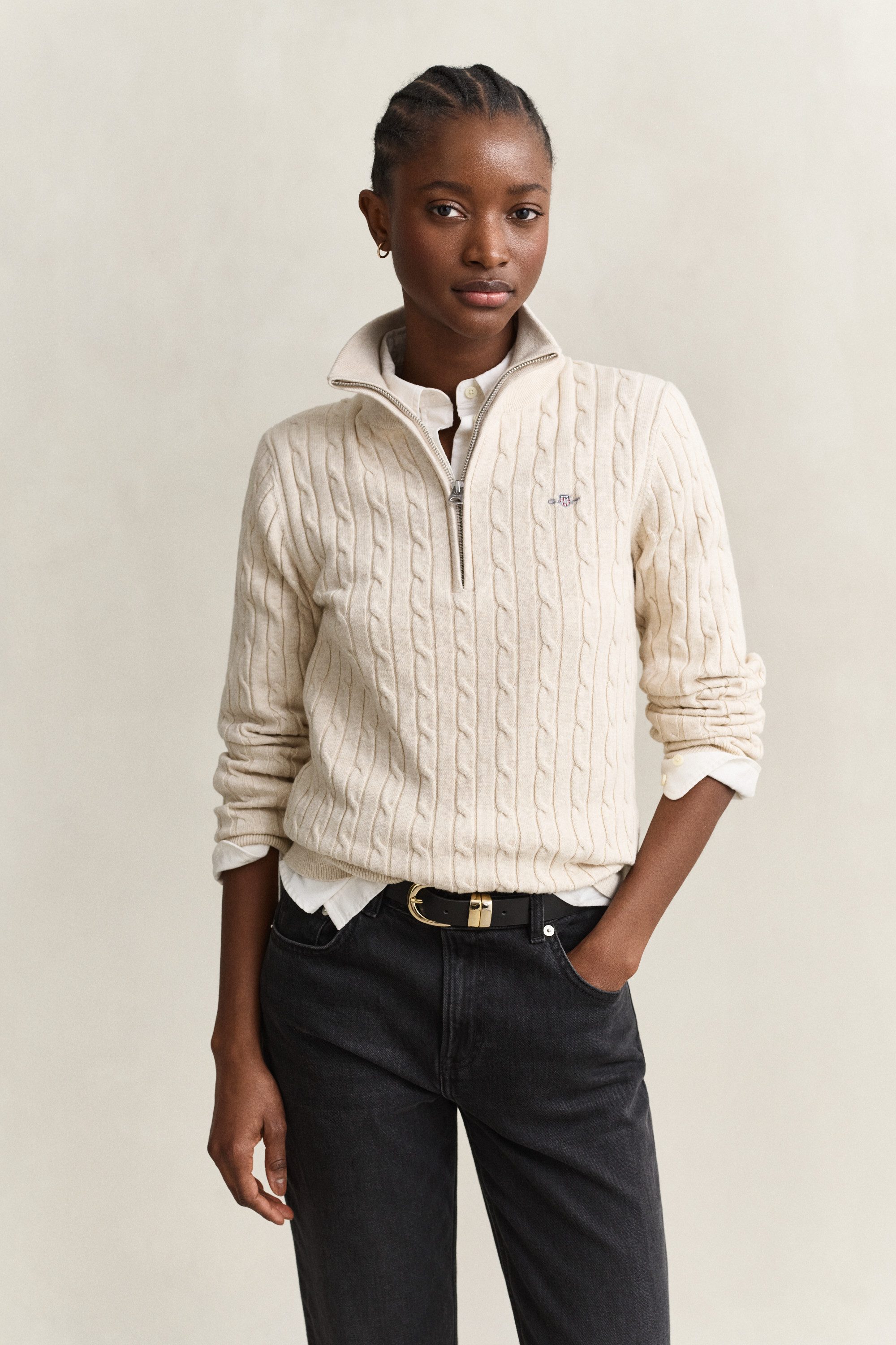 Gant Strickpullover STRETCH COTTON CABLE HALF-ZIP Mit Rundhalsausschnitt