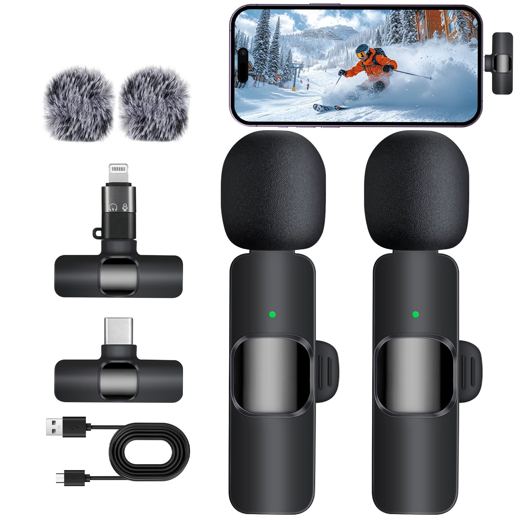 Senmudi Mikrofon Mini Mic Pro Kabelloses Mikrofon für iPhone, iPad, Android (Mini Mikrofon für Live-Streaming,Geräuschunterdrückung), Wireless Ansteckmikrofon für Videoaufnahmen, Vlog,TikTok,YouTube