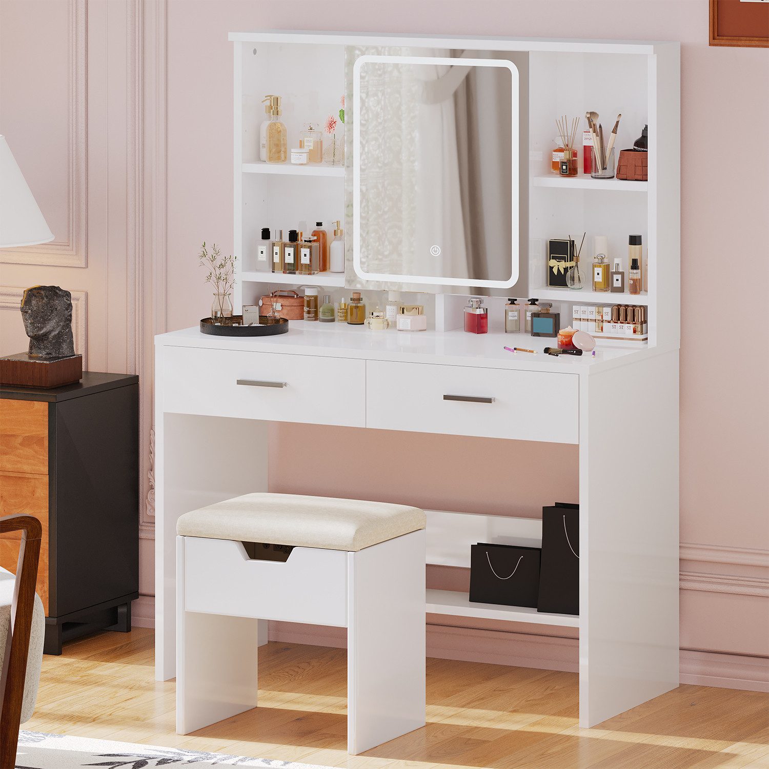 Furnicopia Schminktisch Mit LED-Beleuchtung Mit Schublade, Ablagefach, eins günstig online kaufen