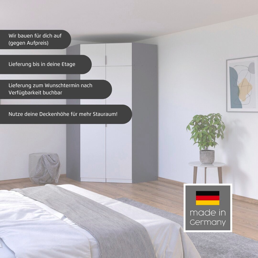 rauch Kleiderschrank Eckschrank Schrank Ankleidezimmer Schlafzimmer Garderobe LAGOA voll ausgestattet viel Stauraum, optional mit Aufsatz MADE IN GERMANY