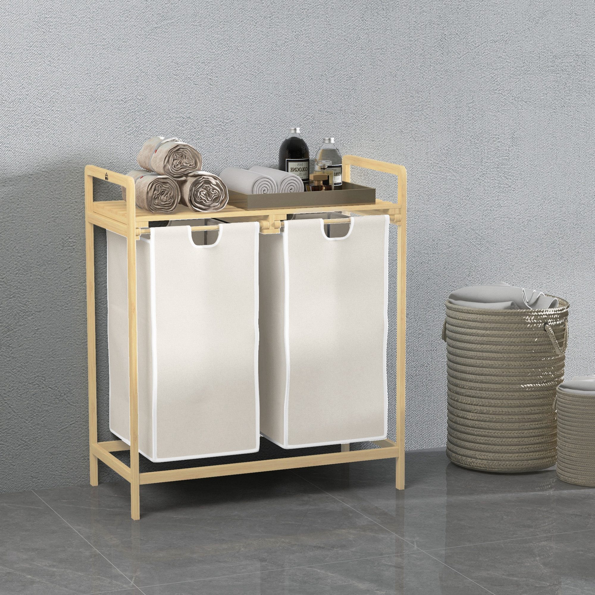 HOMCOM Wäschekorb Wäschebox mit 2 abnehmbaren Wäschesacke (Wäschebox, 1 St. günstig online kaufen