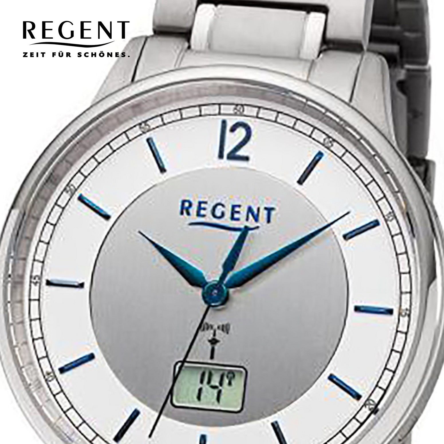 Regent Funkuhr Regent groß rund, Uhr Titanarmband (ca. Titan Funkuhr Funkwerk, Herren FR-250 Herren 41mm)