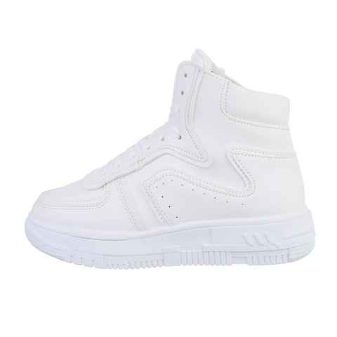 Ital-Design Damen High-Top Freizeit Sneakerboots Flach Sneakers High in Weiß