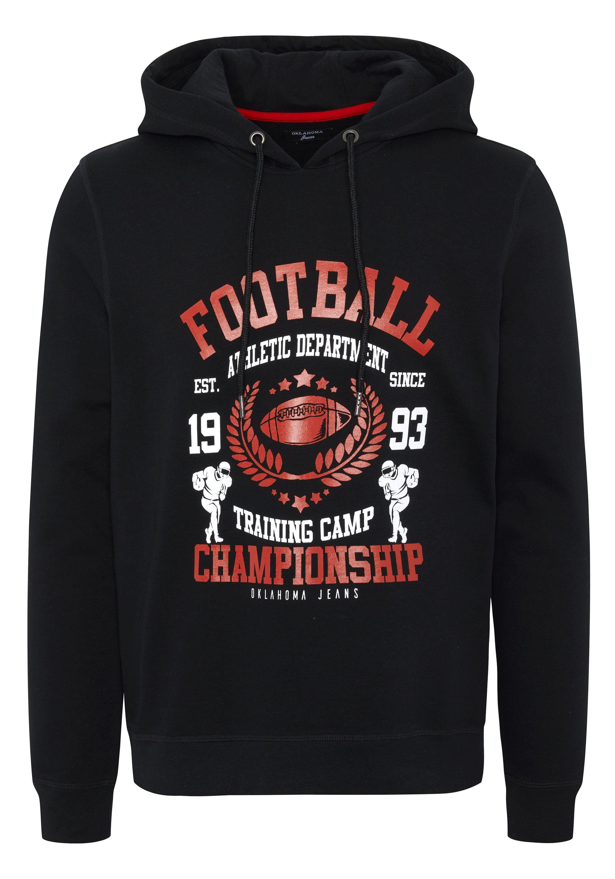 Oklahoma Jeans Kapuzensweatshirt mit Football Frontprint 19-3911 Deep Black