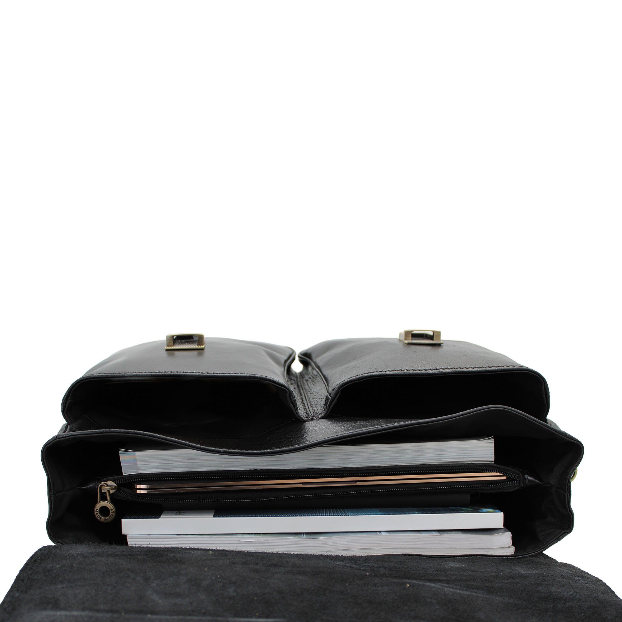 bupell Aktentasche Businesstasche, Geräumige Aktentasche, in aus Nero gegerbtem Handmade Italy Leder, pflanzlich