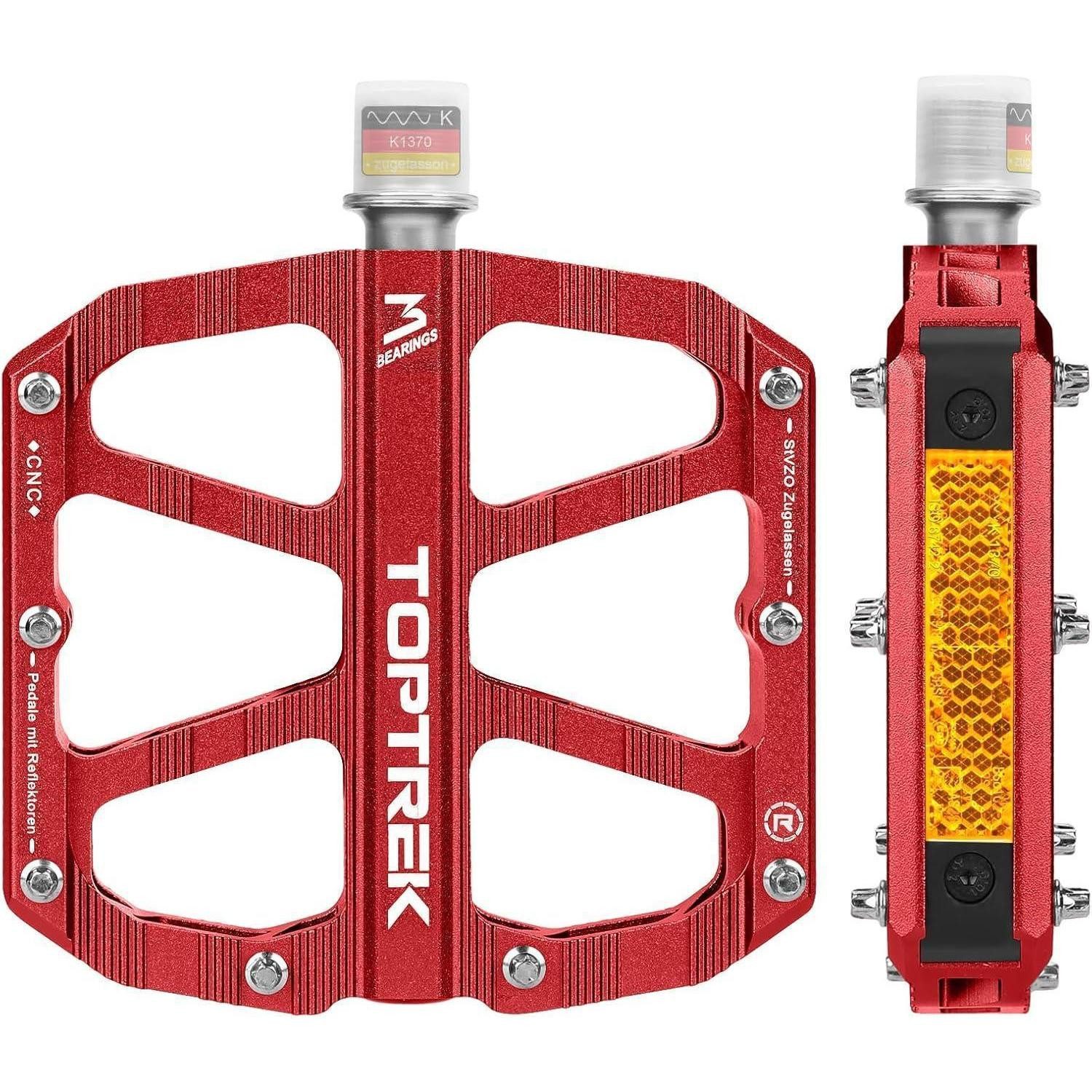 LuxusKollektion Plattformpedale Fahrradpedale StVZO zugelassen Reflektoren CNC Alu Lager Rot