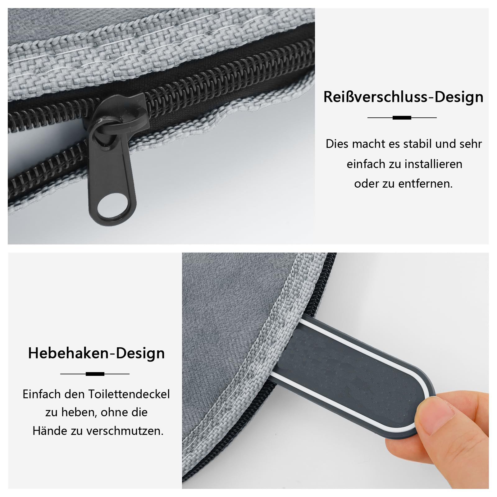 Coonoor WC-Deckelbezug weiche WC-Sitzbezüge mit Griff, Toilettendeckelbezug, Kissen, weich, dicker, waschbar, passend für alle ovalen WC-Sitze – Bild 4 von 5