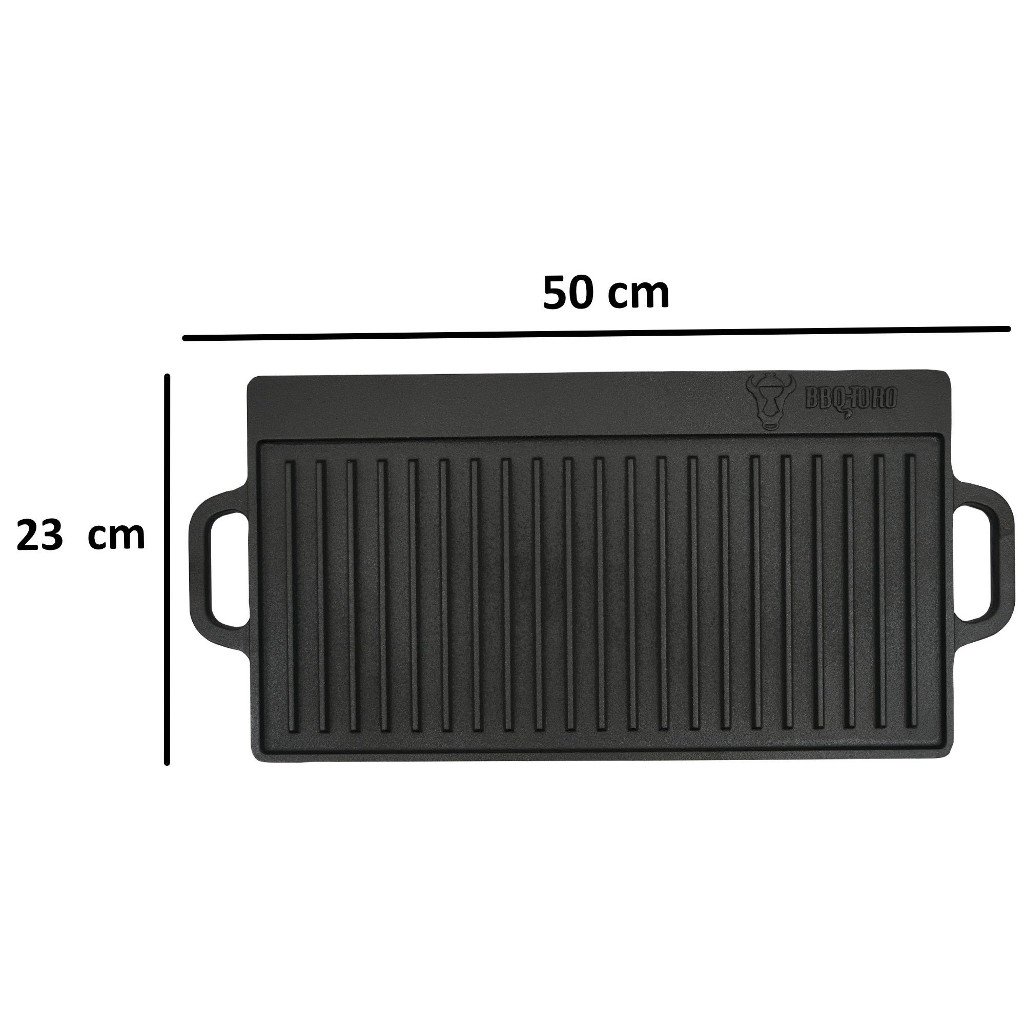 BBQ-Toro Grillplatte Wende-Grillplatte mit Griffen aus Gusseisen, 50 x 23, voreingebrannt
