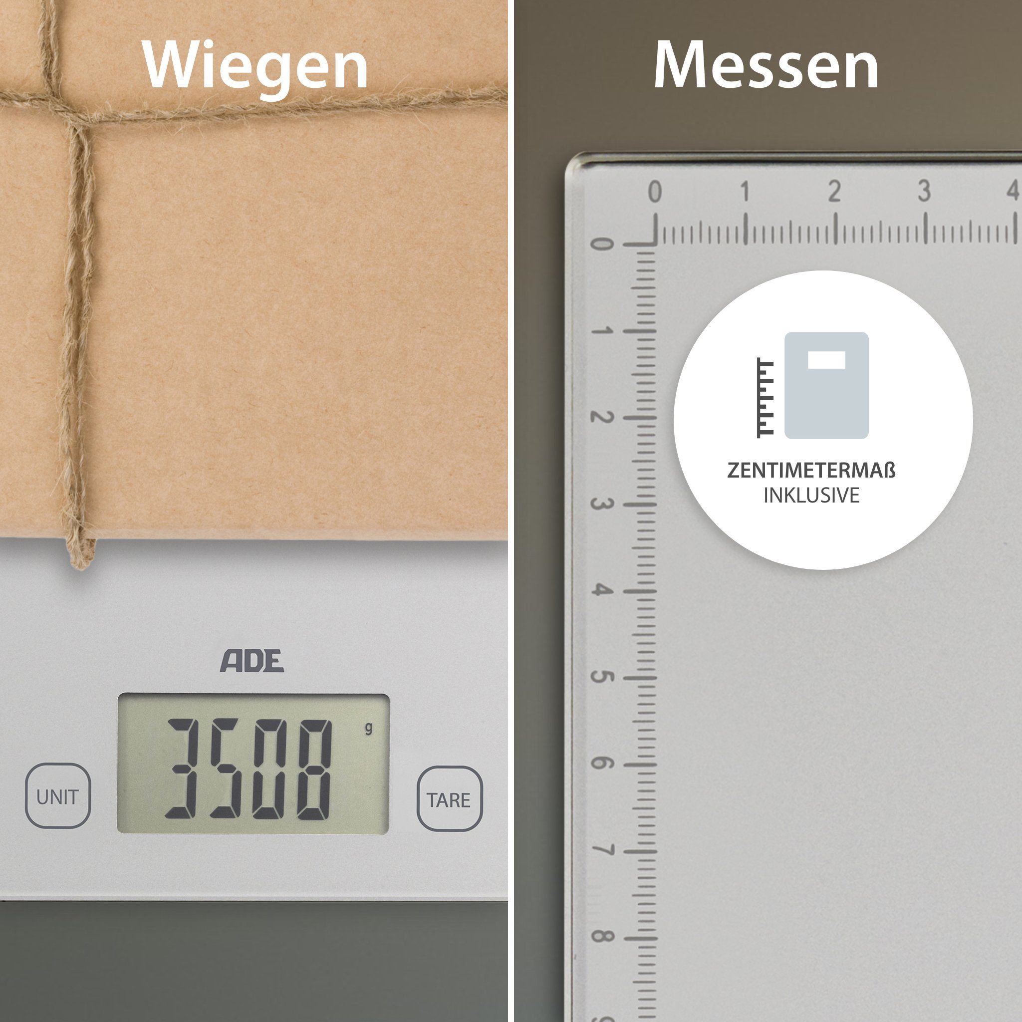 ADE Küchenwaage XXL Brief- und Paketwaage, mit aufgedrucktem Lineal, für große Mengen bis 20 kg