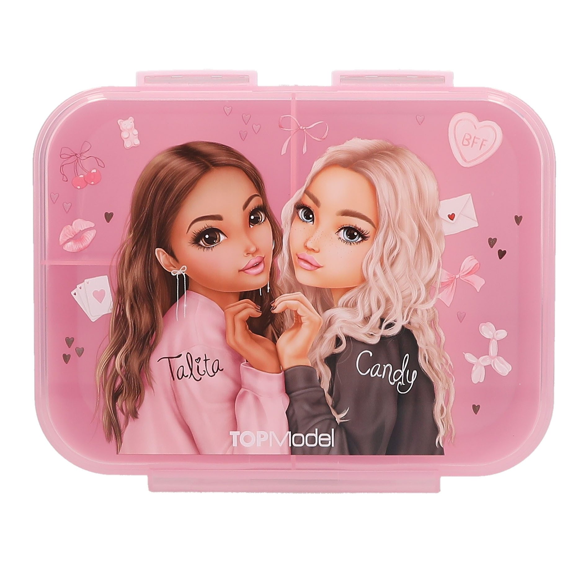 Depesche Schmuckset Brotdose mit Model Motiv und 3 Fächern, Rosa, Klapp-Deckel, Bunte Batches, ideal für Schule und Freizeit