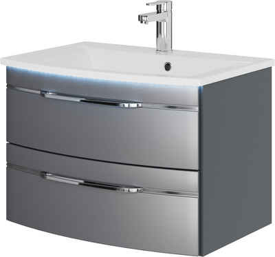 Saphir Waschtisch Serie 7045 Mineralmarmor-Waschtisch und Unterschrank, 71,5 cm breit, Waschplatz mit 2 Schubladen, Badmöbel Set mit Waschtisch