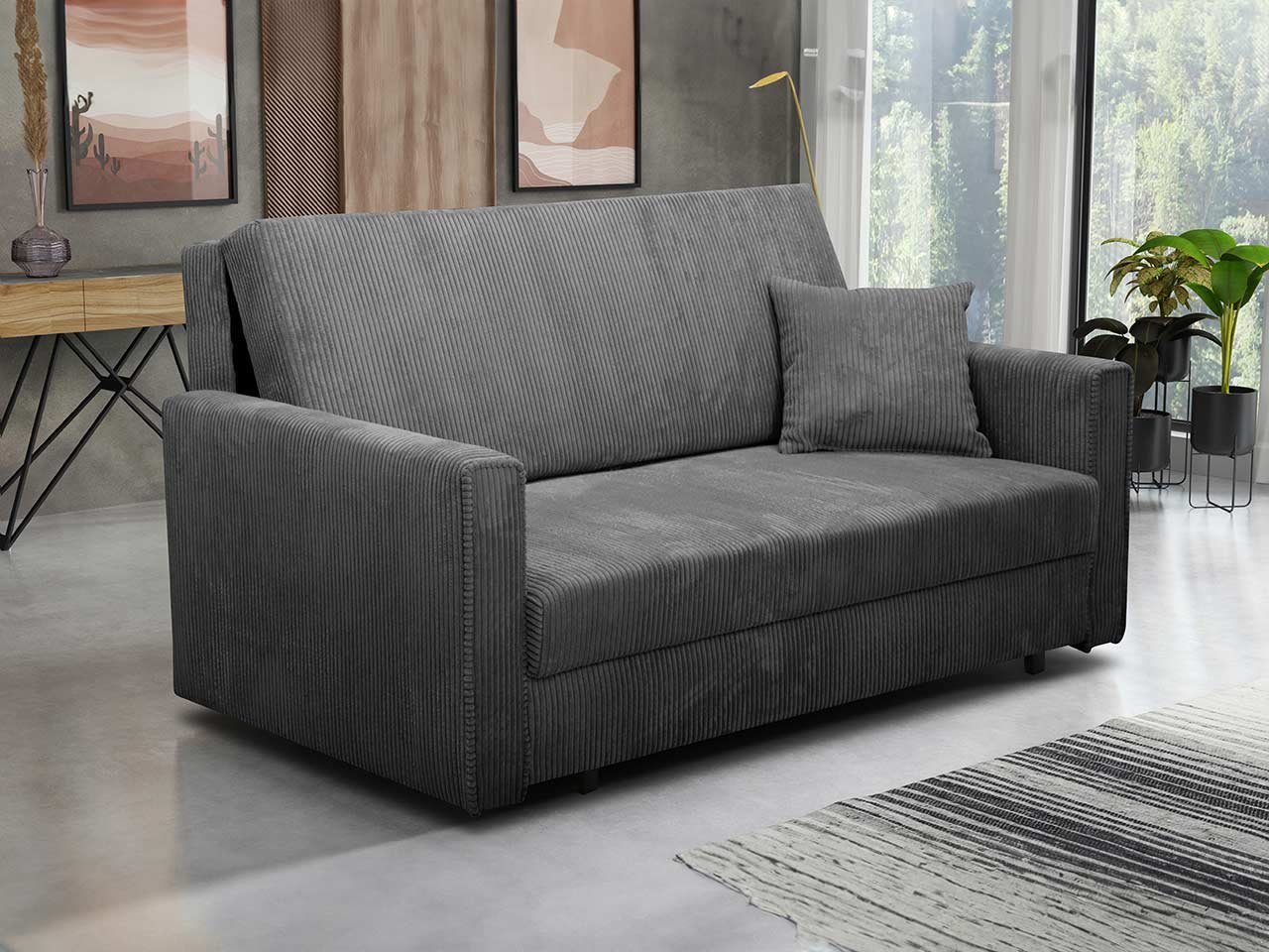 MIRJAN24 Schlafsofa Viva Bis Premium III, mit Bettkasten und Schlaffunktion, inkl. Kissen, Schwarz Metallfüße, Wellenfeder, 3 Sitzer Poso 22