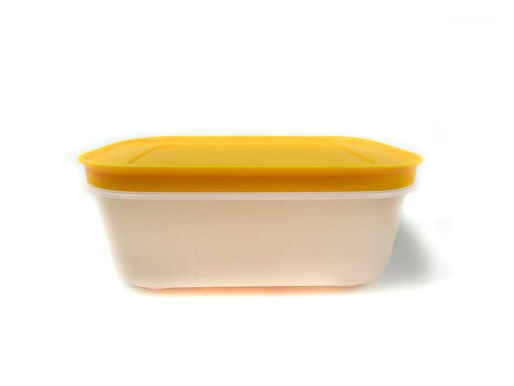 TUPPERWARE Frischhaltedose Eis-Kristall 450 ml flach weiß/orange + SPÜLTUCH
