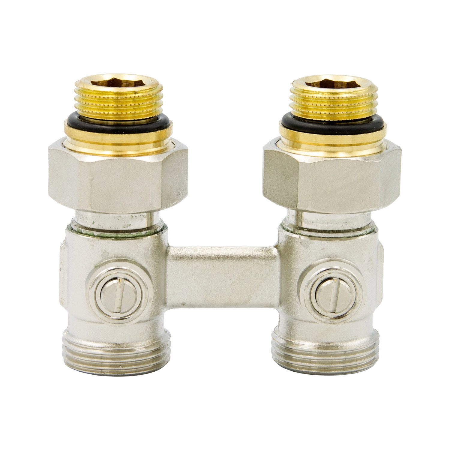Caleffi Heizkörperthermostat Hahnblock 1/2" x 3/4" gerader Durchgang Doppelkugelhahn