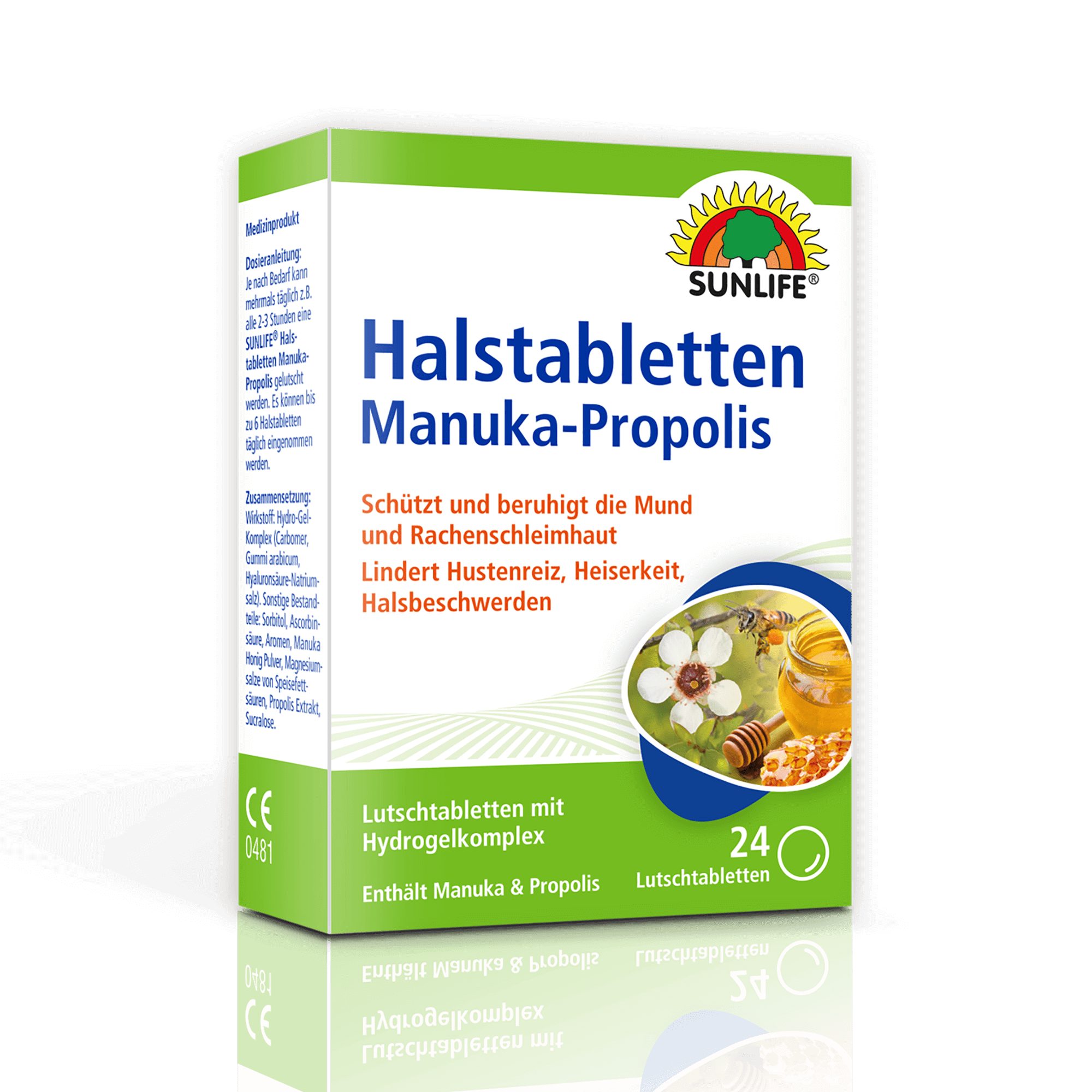 SUNLIFE SUNLIFE® Halstabletten Manuka-Propolis 24 Stk Hustenreiz Heiserkeit Nach Bedarf alle 2 - 3 Stunden eine Tablette lutschen (Bis zu 6 x täglich)