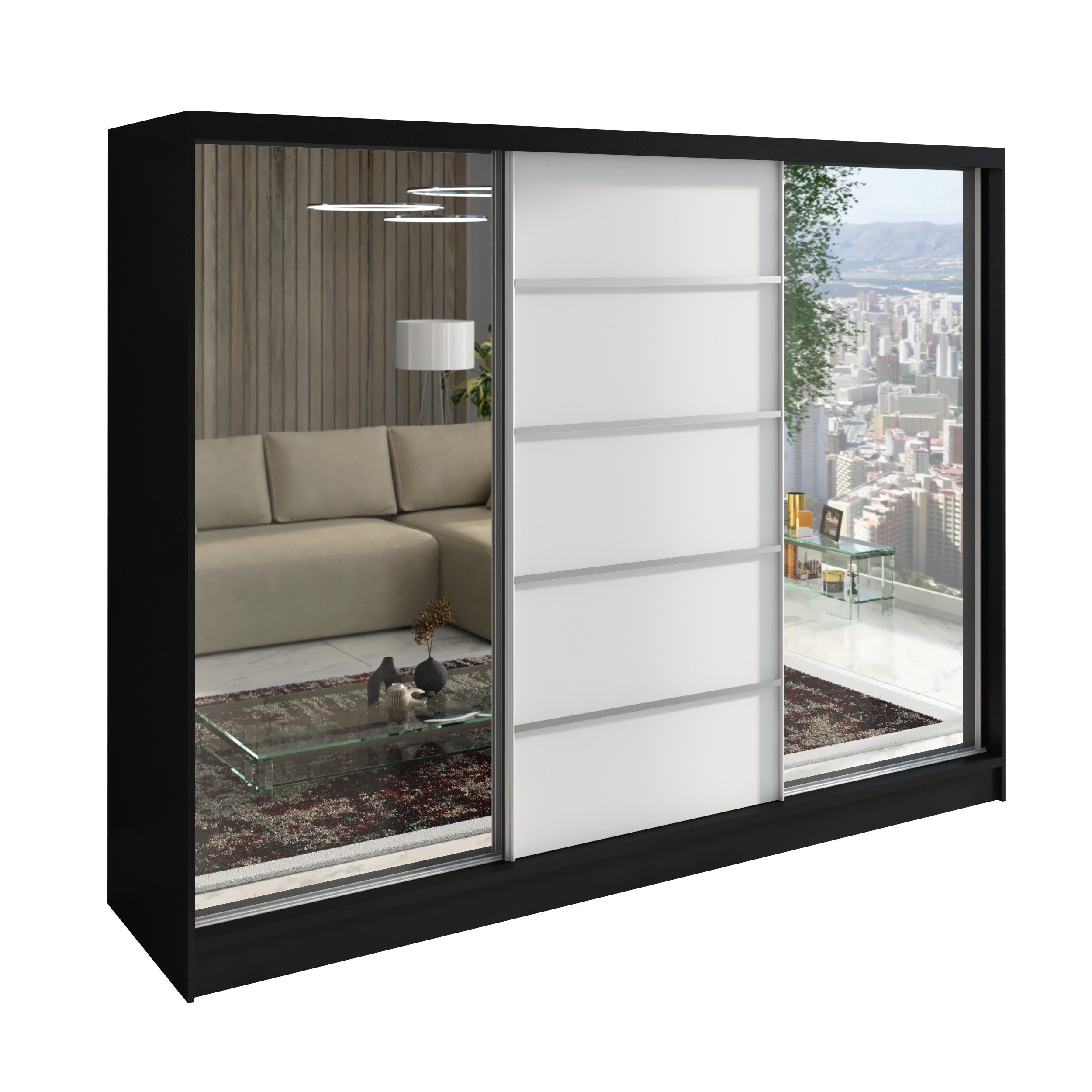 A&J MöbelLand GmbH Schiebetürenschrank TOP, 3-türig Schrank 200 cm mit Schubladen und Spiegel (TOP ANGEBOT! Geräumiger Schrank mit einer Breite von 200 cm und Spiegel, ideal zur Aufbewahrung von Kleidung und Accessoires. 3 Schubladen und viel Stauraum. TOP PRODUKT! Wählen Sie das ideale Modell für Ihr Schlafzimmer!, Inclusive 3 Schubladen) Breite: 200 cm, Höhe: 215 cm, Tiefe: 59,5 cm