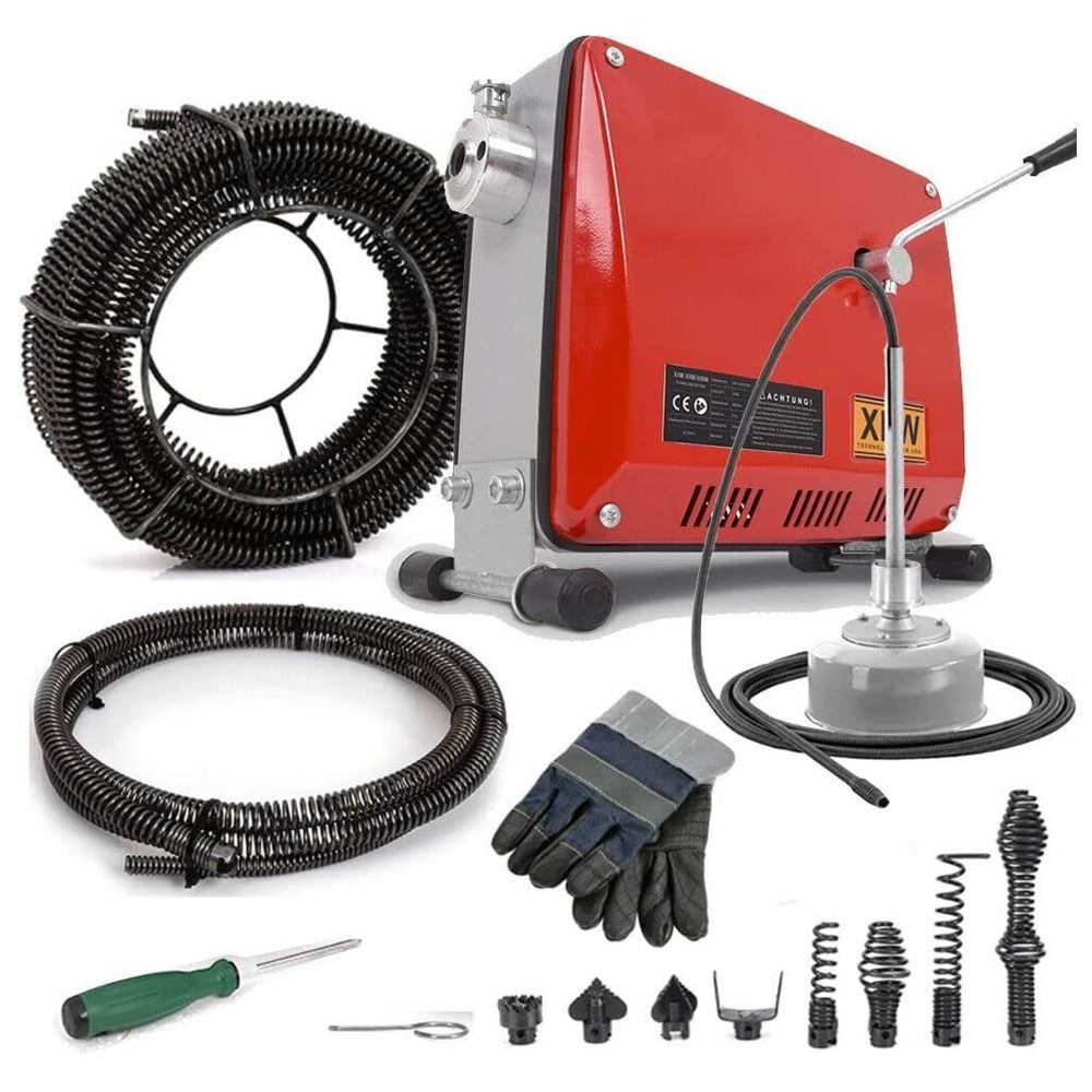 XERSEK Rohrreinigungsspirale 500W Rohrreinigungsmaschine Rohrreinigungsgerät für Ø30-100mm 8 Köpfe, Ø 16mm 21m Federspirale und Ø 10mm 5m Federspirale