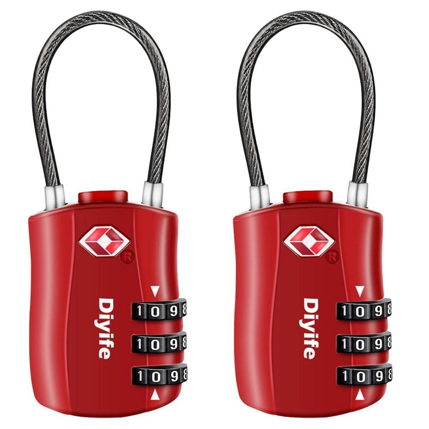 LuxusKollektion TSA-Vorhängeschloss TSA Schloss 2 Stck Rot 3-stellig Kabel