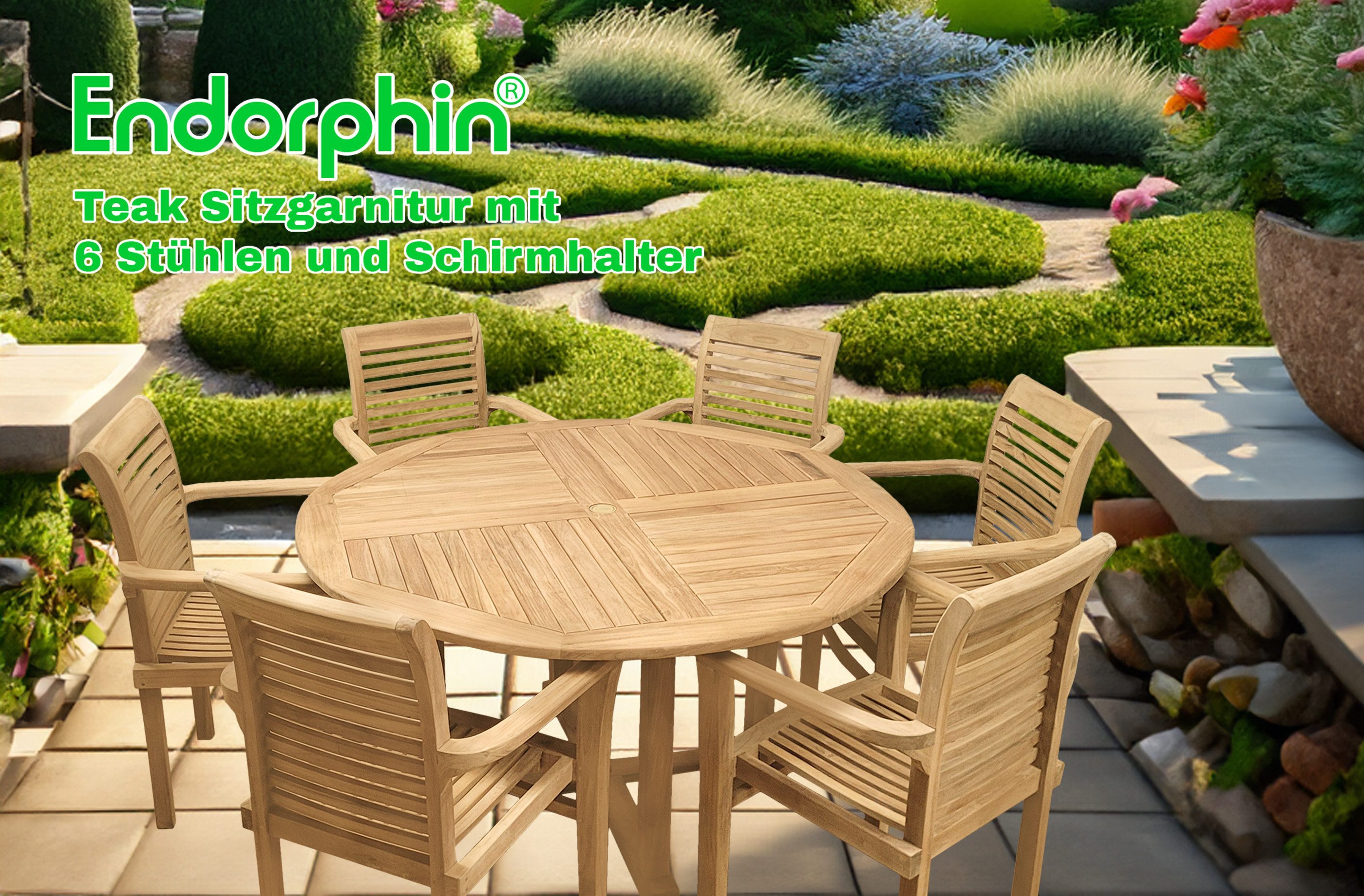 Endorphin Garten-Essgruppe Gartenmöbel Set 7tlg. Teakholz, günstig online kaufen