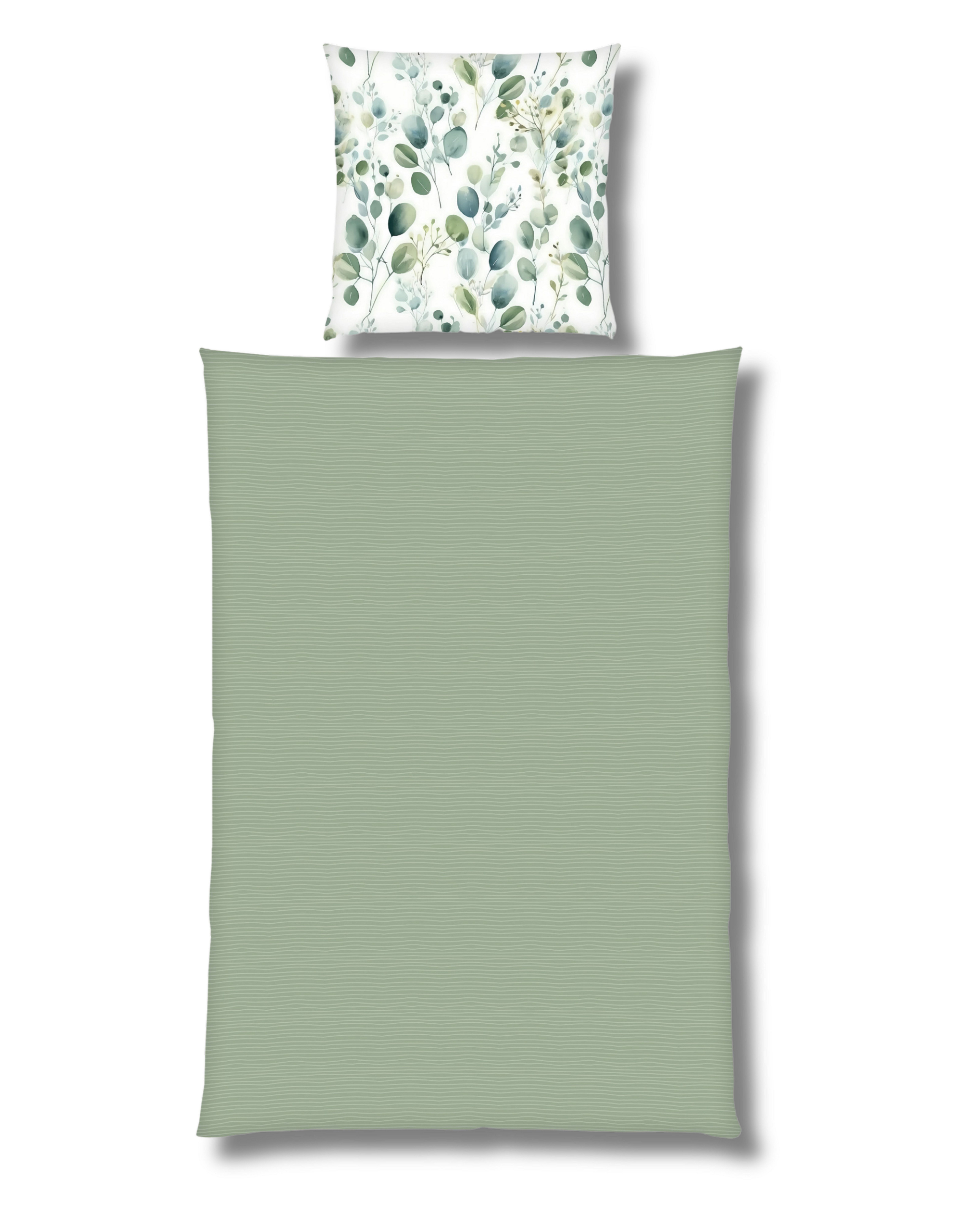 MTOnlinehandel Wendebettwäsche Eukalyptus Dusty Green in zwei Größen • Blätter • Blumen, Microfaser, 2 teilig, sanft und weich • Aquarell-Optik • Partnerbettwäsche