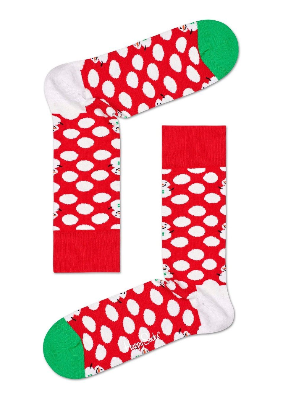 Happy Socks Socken Tagessocke Crew Big Dot Snowman (Schneemann) rot/grün - 1 Paar
